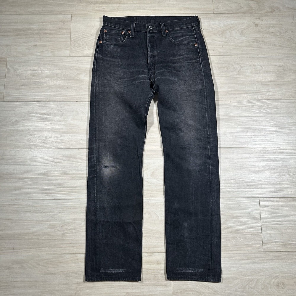 Levi's 501 Button Fly Jeans Men 30x32 Black Whisker Fade Y2K Distressed Grunge‎